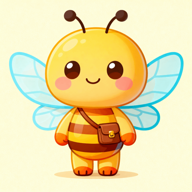 Beenli the bee smiling with a honey jar